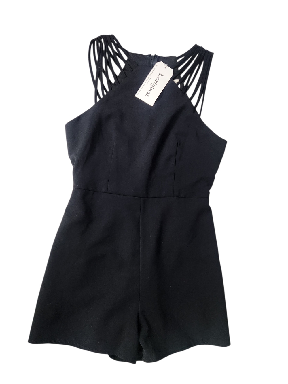 Black Multi Spaghetti Strap Shorts Romper Sz Small NWT - Picture 2 of 9